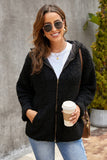 Black Womens Full Zip Soft Warm Sherpa Hooded Coat with Pocket LC8511355-2
