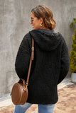 Black Womens Full Zip Soft Warm Sherpa Hooded Coat with Pocket LC8511355-2