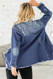 LC8511533-5-S, LC8511533-5-M, LC8511533-5-L, LC8511533-5-XL, LC8511533-5-2XL, Blue Women's Oversized Denim Jacket Boyfriend Distressed Jean Trucker Jacket