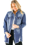 LC8511533-5-S, LC8511533-5-M, LC8511533-5-L, LC8511533-5-XL, LC8511533-5-2XL, Blue Women's Oversized Denim Jacket Boyfriend Distressed Jean Trucker Jacket