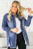 LC8511533-5-S, LC8511533-5-M, LC8511533-5-L, LC8511533-5-XL, LC8511533-5-2XL, Blue Women's Oversized Denim Jacket Boyfriend Distressed Jean Trucker Jacket