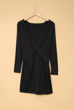 Black Plunging Neck Bodycon Long Sleeve Ladies Black Mini Dress LC227553-2