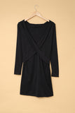 Black Plunging Neck Bodycon Long Sleeve Ladies Black Mini Dress LC227553-2