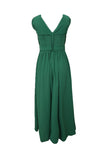 Green Crochet V Neck Maxi Dress Sleeveless Pleated High Waist Long Dress LC615797-9