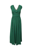 Green Crochet V Neck Maxi Dress Sleeveless Pleated High Waist Long Dress LC615797-9