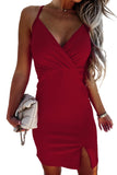 Red Criss Cross Ladies Bodycon Mini Dress with Side Split LC228936-3