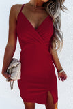 Red Criss Cross Ladies Bodycon Mini Dress with Side Split LC228936-3