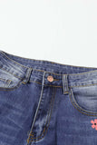 Gray Floral Leopard Ripped Boyfriend Distressed Denim Pants Jeans LC782289-11