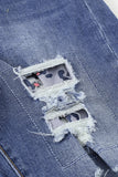 Gray Floral Leopard Ripped Boyfriend Distressed Denim Pants Jeans LC782289-11