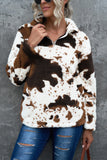 Zip Collar Cow Print Fleece Sweatshirt