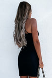 Black Criss Cross Ladies Bodycon Mini Dress with Side Split LC228936-2