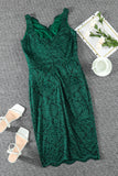 Green Floral Lace Sleeveless Deep V Neck Ladies Bodycon Midi Dress LC617433-9