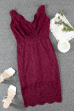 Red Floral Lace Sleeveless Deep V Neck Ladies Bodycon Midi Dress LC617433-3