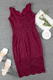 Red Floral Lace Sleeveless Deep V Neck Ladies Bodycon Midi Dress LC617433-3