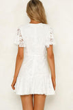 White White Mini Dress Wrap V Neck Floral Lace Short Dress LC224799-1