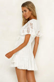 White White Mini Dress Wrap V Neck Floral Lace Short Dress LC224799-1