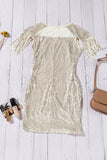 Apricot Womens Sequin Bodycon Mini Dress Mesh Sleeve Dress with Tassel LC228800-18
