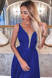 Blue Sexy Sleeveless Long Dress Rhinestone Side Split Deep V Neck Maxi Dress LC617470-5