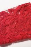 Red Ladies Off Shoulder Lace Bodice Empire Waist Maxi Evening Dress LC616084-3
