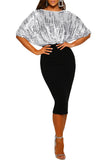 Black Ladies Sequin Midi Dress Batwing Top Evening Dress LC229194-2