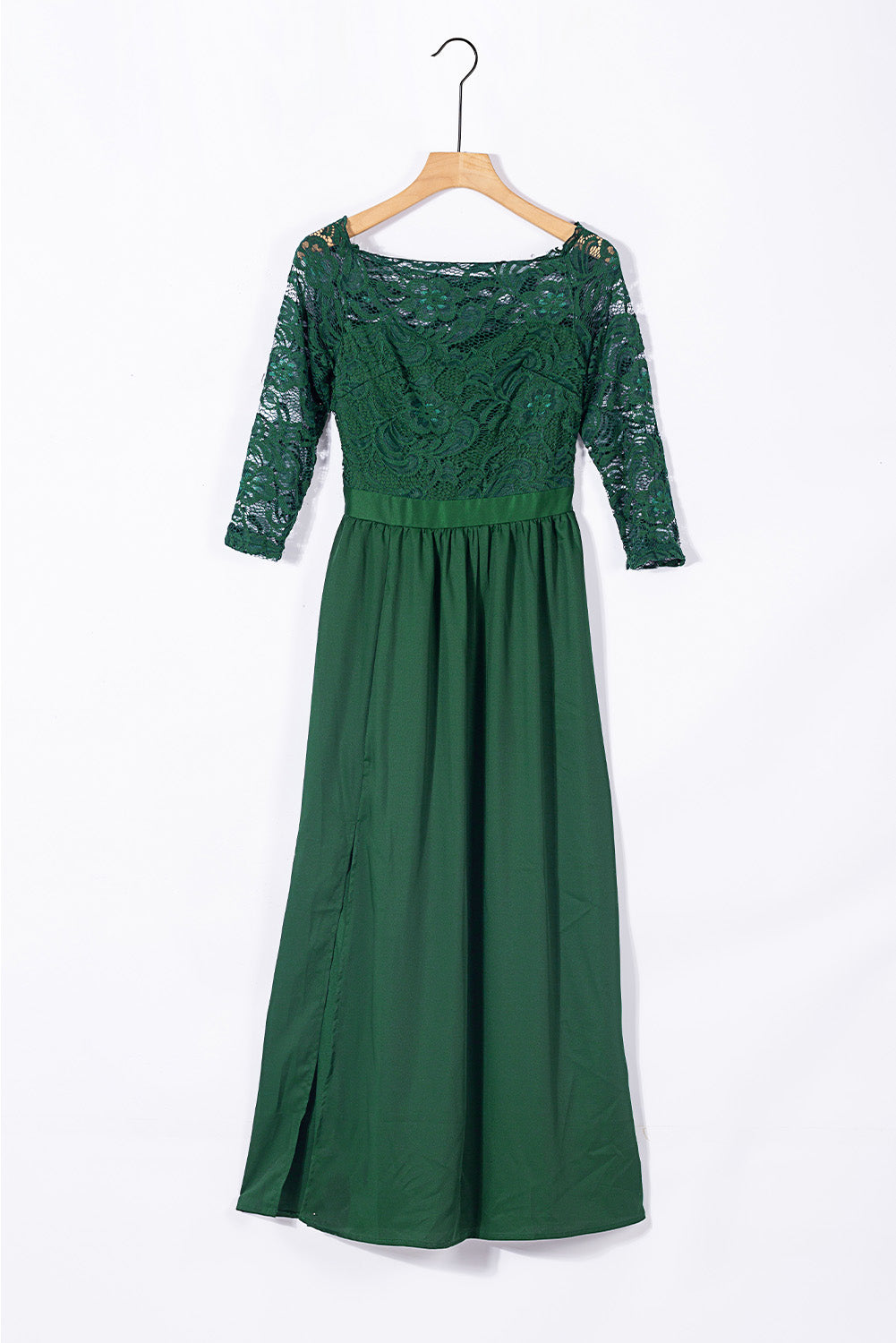 Green Ladies Off Shoulder Lace Bodice Empire Waist Maxi Evening Dress LC616084-9