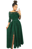 Green Ladies Off Shoulder Lace Bodice Empire Waist Maxi Evening Dress LC616084-9