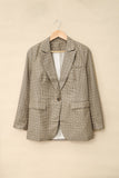 LC852187-16-S, LC852187-16-M, LC852187-16-L, LC852187-16-XL, LC852187-16-2XL, Khaki Womens Casual Blazers Plaid Lapel Collar Work Office Blazer Jacket