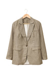 LC852187-16-S, LC852187-16-M, LC852187-16-L, LC852187-16-XL, LC852187-16-2XL, Khaki Womens Casual Blazers Plaid Lapel Collar Work Office Blazer Jacket