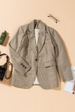 LC852187-16-S, LC852187-16-M, LC852187-16-L, LC852187-16-XL, LC852187-16-2XL, Khaki Womens Casual Blazers Plaid Lapel Collar Work Office Blazer Jacket