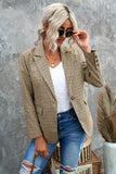 LC852187-16-S, LC852187-16-M, LC852187-16-L, LC852187-16-XL, LC852187-16-2XL, Khaki Womens Casual Blazers Plaid Lapel Collar Work Office Blazer Jacket