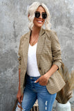 LC852187-16-S, LC852187-16-M, LC852187-16-L, LC852187-16-XL, LC852187-16-2XL, Khaki Womens Casual Blazers Plaid Lapel Collar Work Office Blazer Jacket