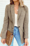 LC852187-16-S, LC852187-16-M, LC852187-16-L, LC852187-16-XL, LC852187-16-2XL, Khaki Womens Casual Blazers Plaid Lapel Collar Work Office Blazer Jacket