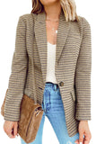 LC852187-16-S, LC852187-16-M, LC852187-16-L, LC852187-16-XL, LC852187-16-2XL, Khaki Womens Casual Blazers Plaid Lapel Collar Work Office Blazer Jacket