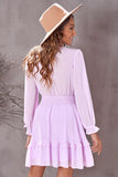 Pink Womens Deep V Neck Lantern Sleeve Knotted Tiered Mini White Dress LC227391-10