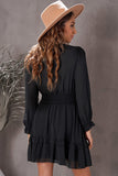 Black Womens Deep V Neck Lantern Sleeve Knotted Tiered Mini White Dress LC227391-2