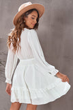 White Womens Deep V Neck Lantern Sleeve Knotted Tiered Mini White Dress LC227391-1