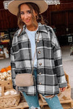 LC8511482-11-S, LC8511482-11-M, LC8511482-11-L, LC8511482-11-XL, LC8511482-11-2XL, Gray Women's Flannel Plaid Jacket Long Sleeve Buttoned Shirts Coats Shacket