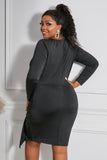 Black Black Bodycon V Neck Long Sleeve Plus Size Dress Cocktail Pencil Dress LC617513-2