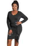 Black Black Bodycon V Neck Long Sleeve Plus Size Dress Cocktail Pencil Dress LC617513-2