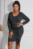 Black Black Bodycon V Neck Long Sleeve Plus Size Dress Cocktail Pencil Dress LC617513-2