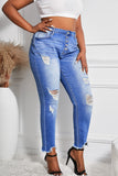 Sky Blue Women’s Stretchy Skinny High Rise Pants Button Ripped Denim Jeans LC78227-4