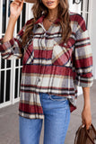 LC255462-3-S, LC255462-3-M, LC255462-3-L, LC255462-3-XL, LC255462-3-2XL, Red Geometric Plaid Print Pocketed Shirt