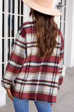 LC255462-3-S, LC255462-3-M, LC255462-3-L, LC255462-3-XL, LC255462-3-2XL, Red Geometric Plaid Print Pocketed Shirt