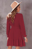 Red Womens Deep V Neck Lantern Sleeve Knotted Tiered Mini White Dress LC227391-3