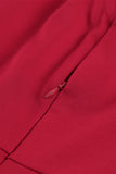 Red V Neck Ruffled Sleeve Empire Waist Flare Long Dress LC617472-3