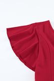 Red V Neck Ruffled Sleeve Empire Waist Flare Long Dress LC617472-3
