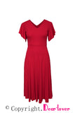 Red V Neck Ruffled Sleeve Empire Waist Flare Long Dress LC617472-3