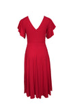 Red V Neck Ruffled Sleeve Empire Waist Flare Long Dress LC617472-3