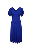 Blue V Neck Ruffled Sleeve Empire Waist Flare Long Dress LC617472-5