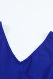 Blue V Neck Ruffled Sleeve Empire Waist Flare Long Dress LC617472-5